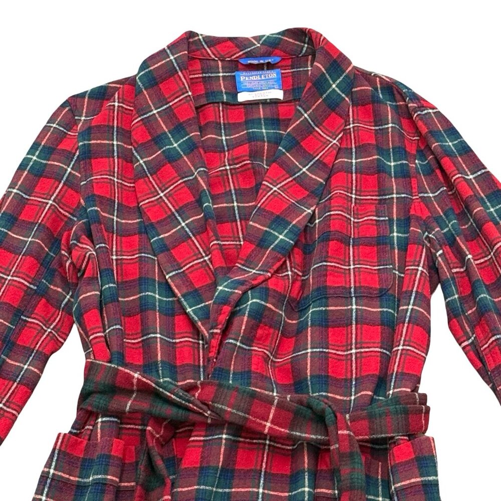 Vintage 1980s Pendleton Red Green Plaid Wool Robe USA - Picture 3 of 9